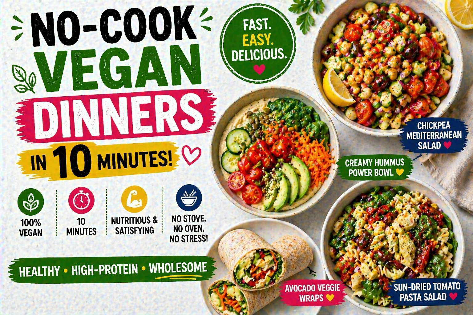 No-Cook Vegan Dinners in 10 Minutes